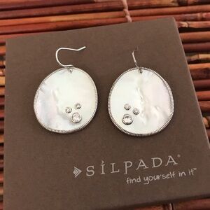 Silpada Sterling Silver Mother of Pearl Earrings Cubic Zirconia